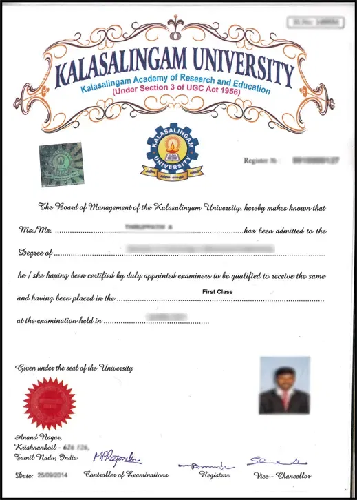 Sample certificate